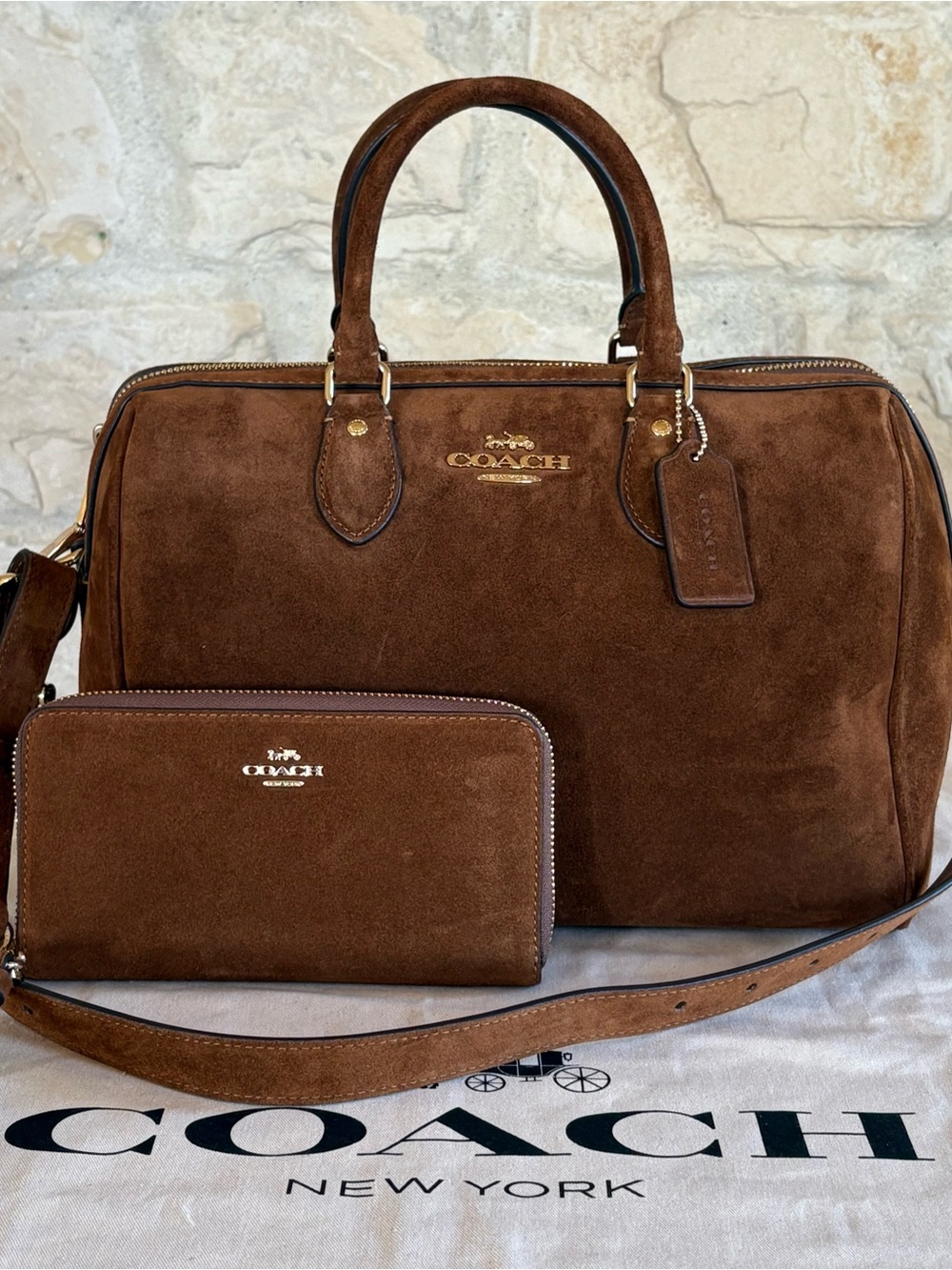Coach Rowan large suede leather handbag&wallet NWT Authentic